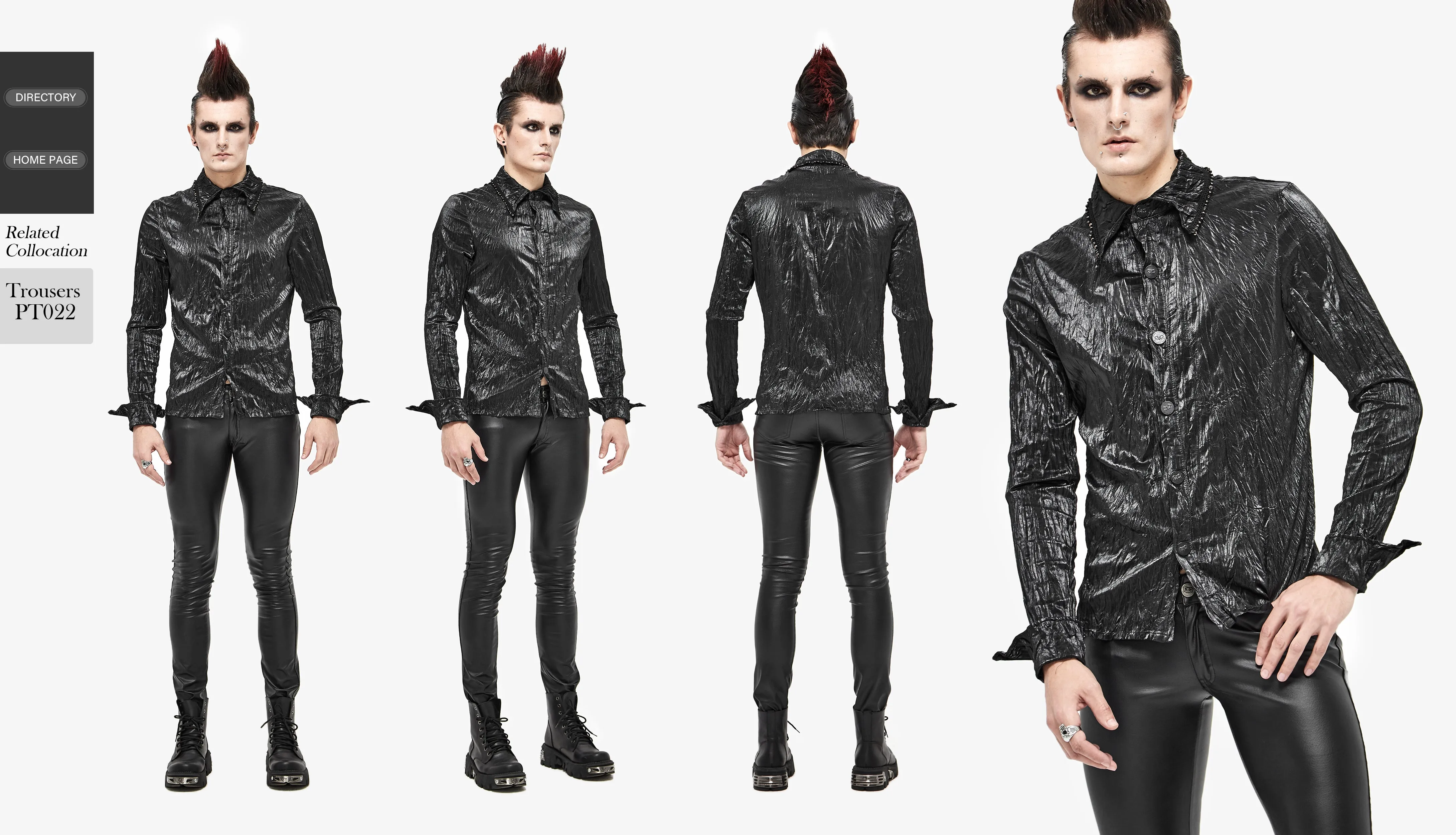 SHT067 Punk shiny pleated basic style men shirts