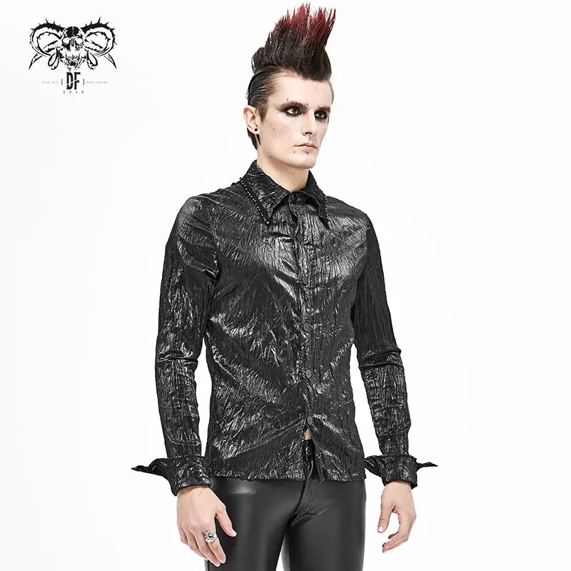 SHT067 Punk shiny pleated basic style men shirts