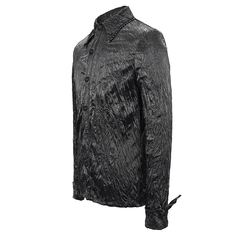 SHT067 Punk shiny pleated basic style men shirts