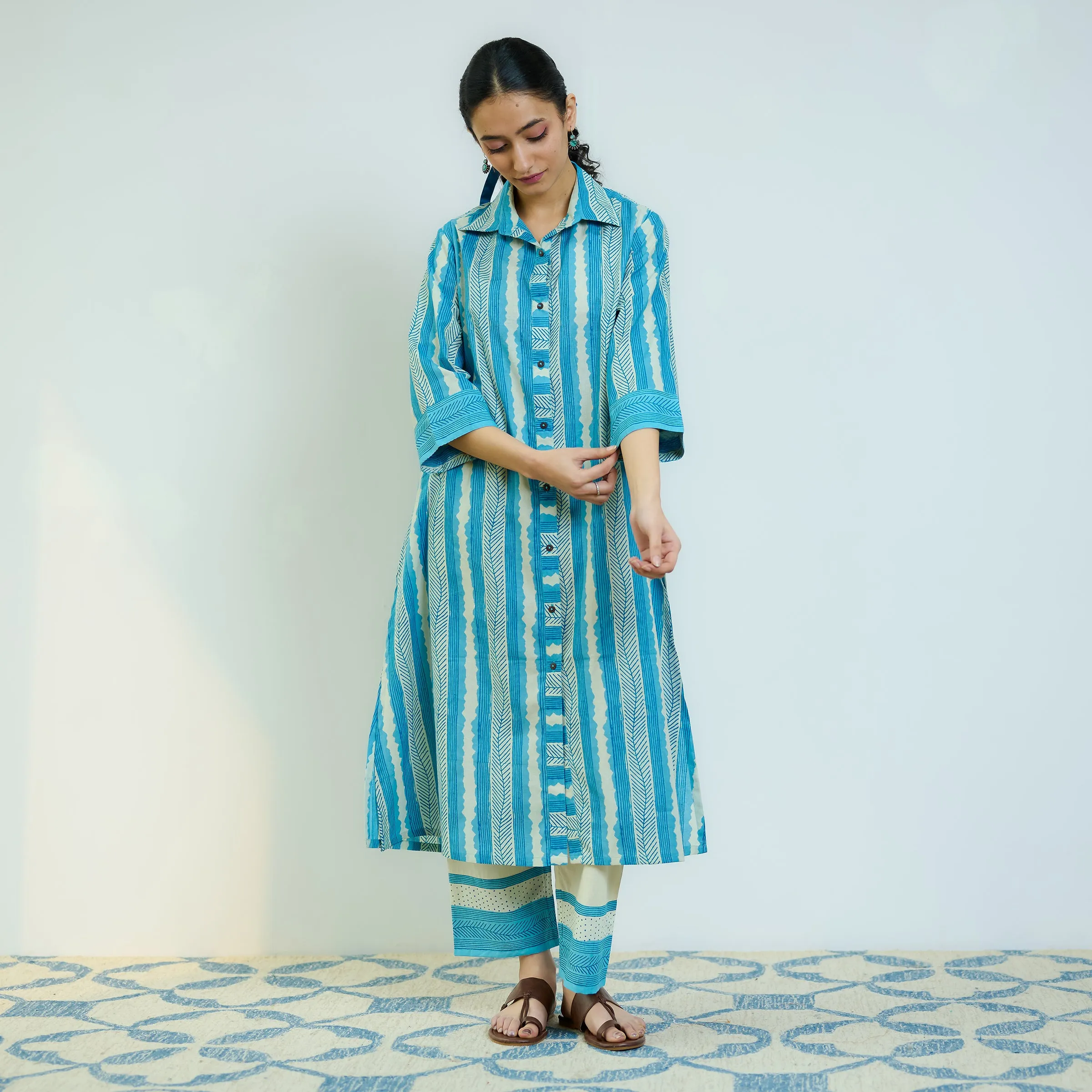 Sky Blue Cotton Shirt Kurta with Pant