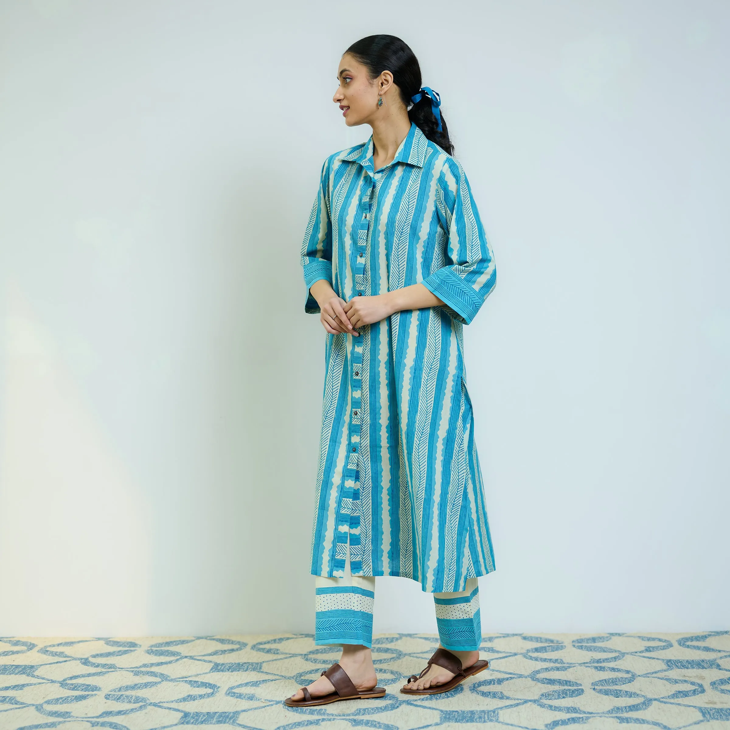 Sky Blue Cotton Shirt Kurta with Pant