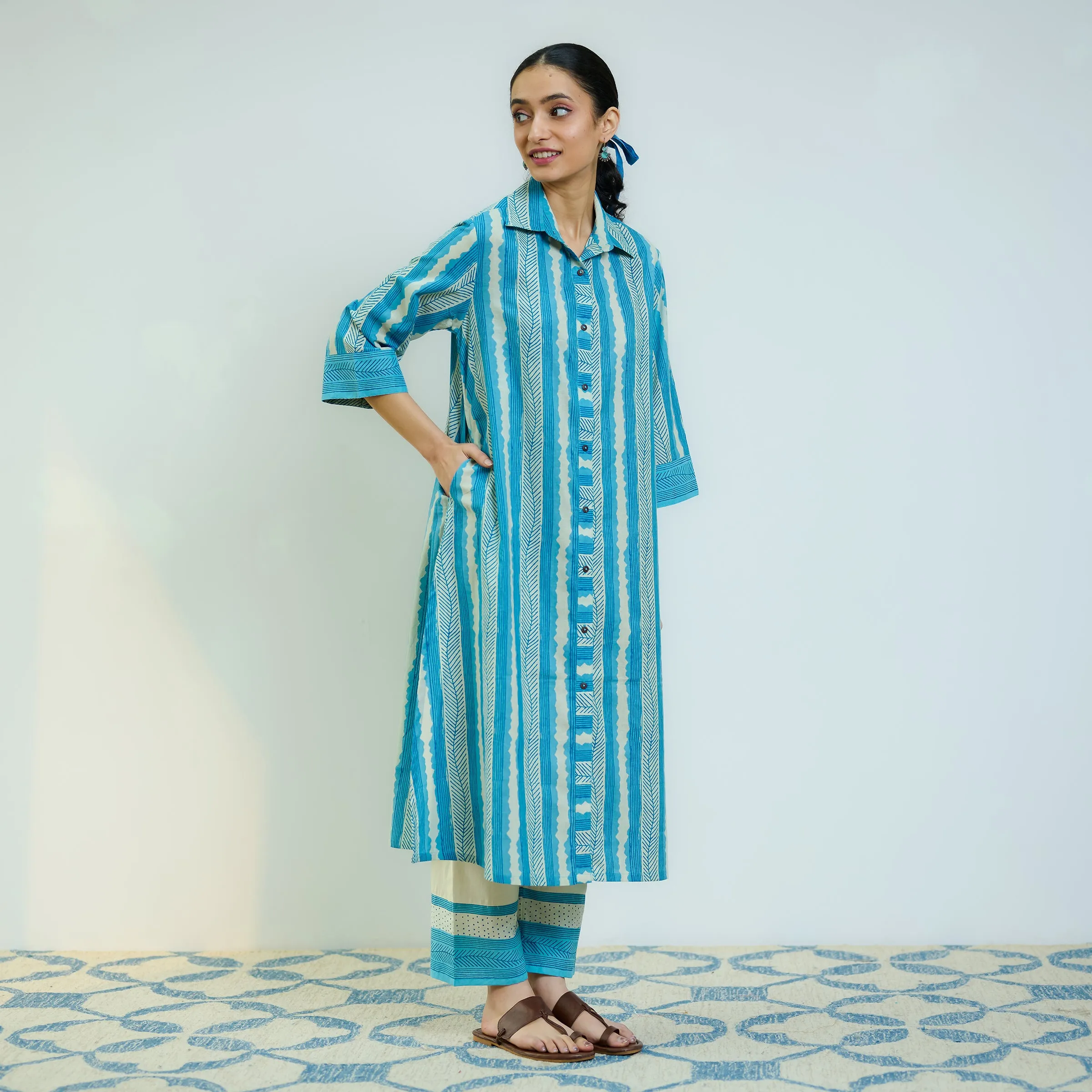 Sky Blue Cotton Shirt Kurta with Pant