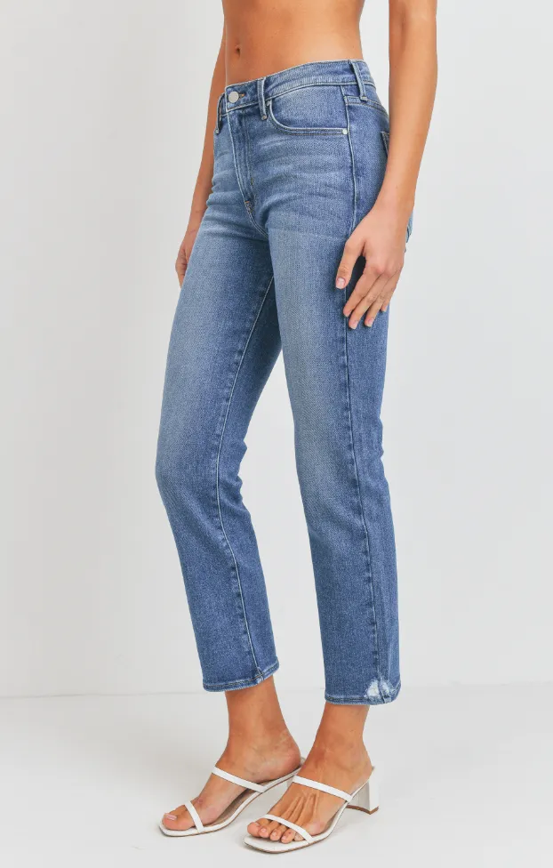 Slim Straight Distress Jean (med denim)