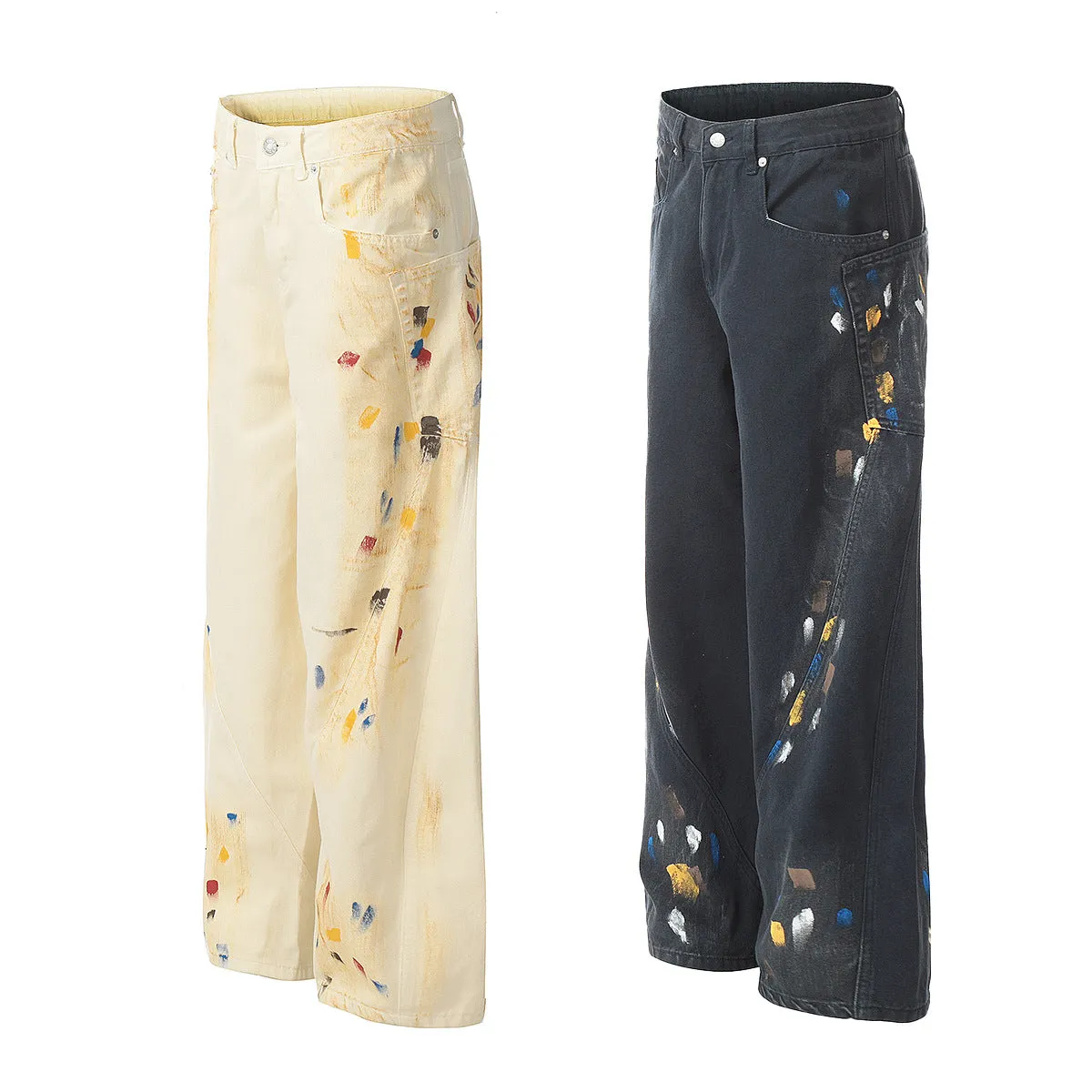 Splatter Denim Abstract Black Jeans