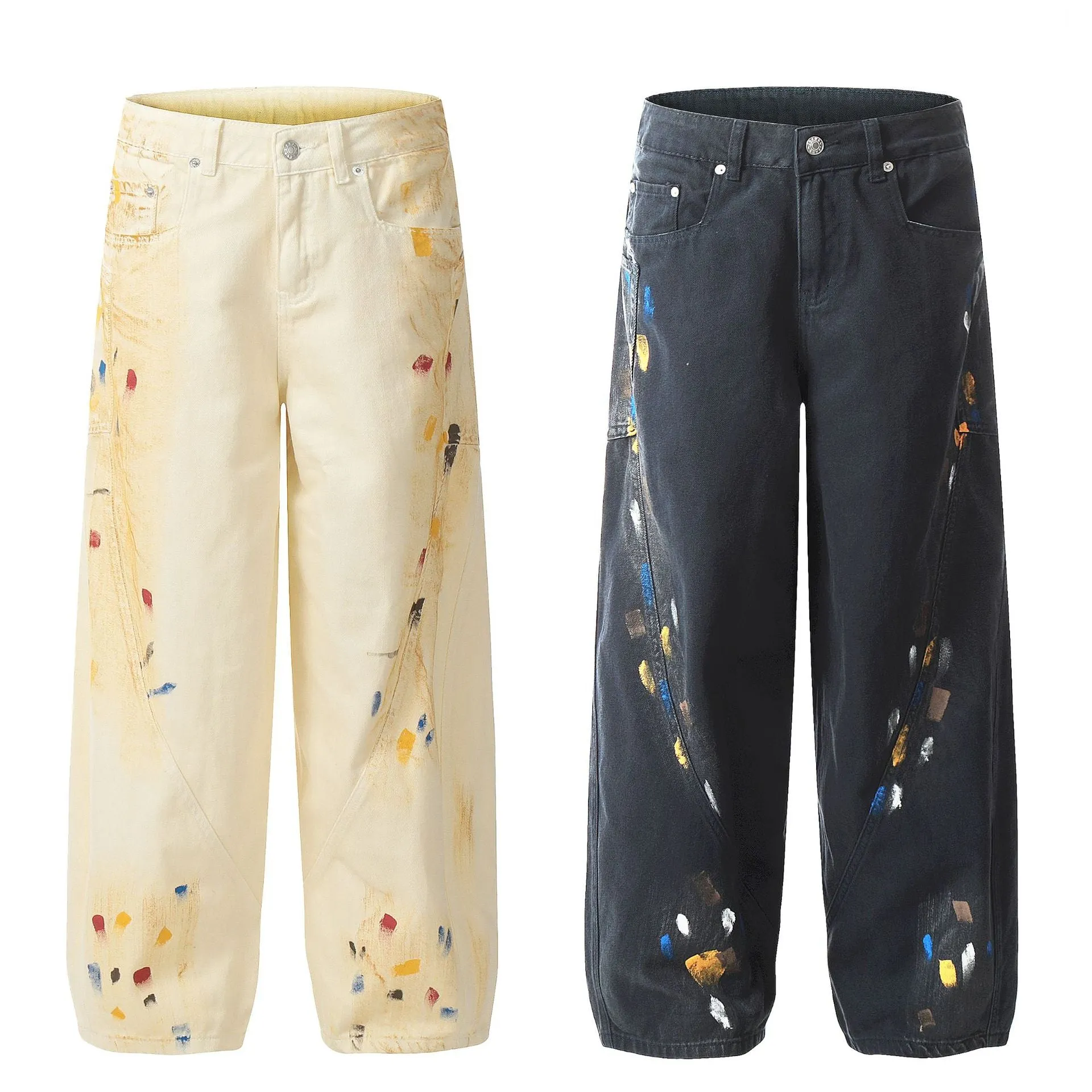Splatter Denim Abstract Black Jeans