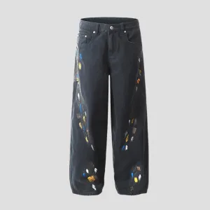 Splatter Denim Abstract Black Jeans