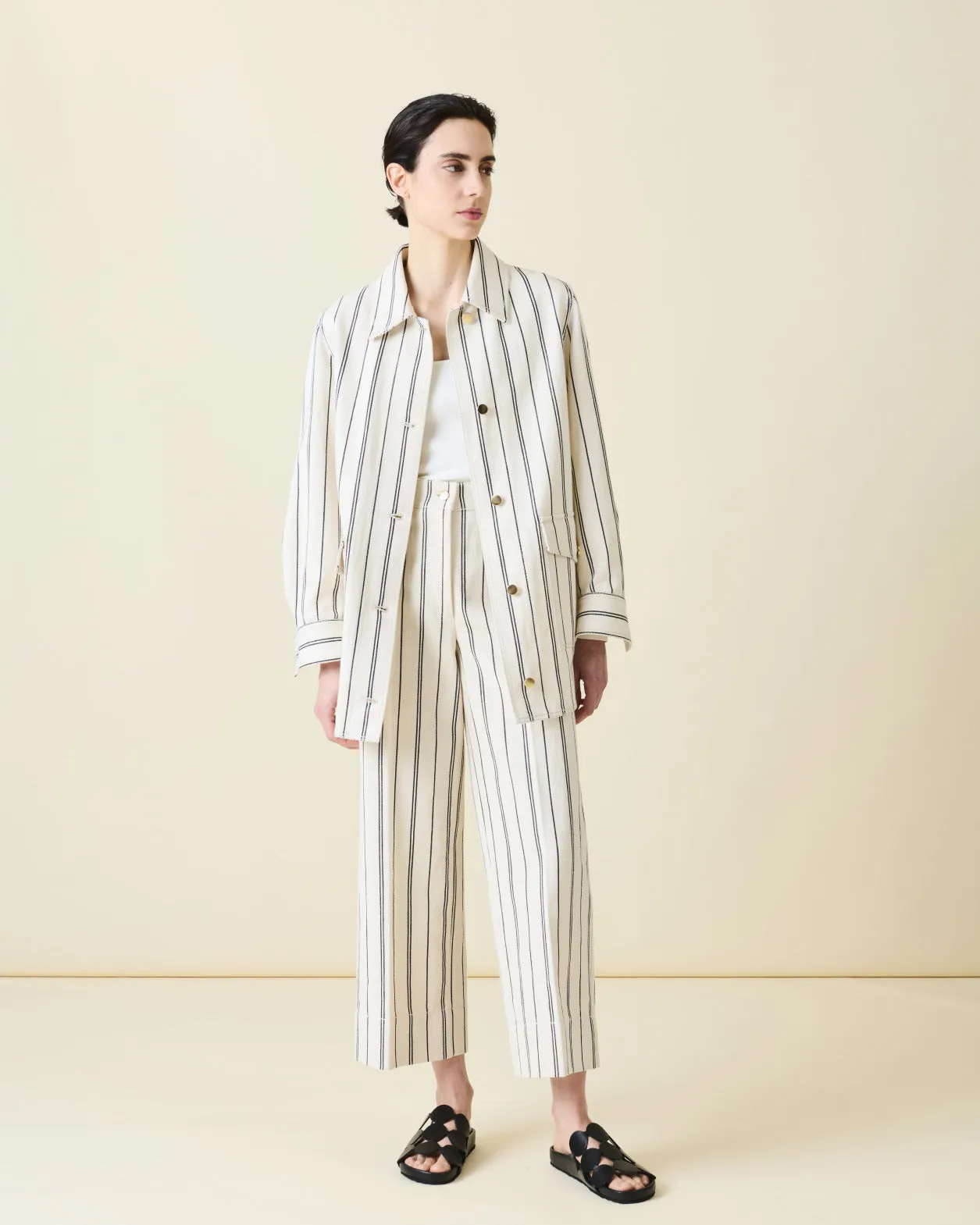 Striped Light Cotton Culotte Pants