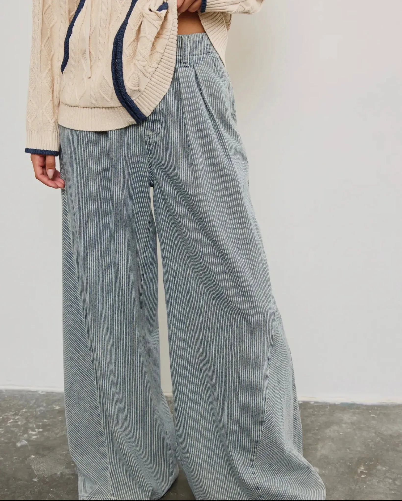 Striped Wide Denim Pants