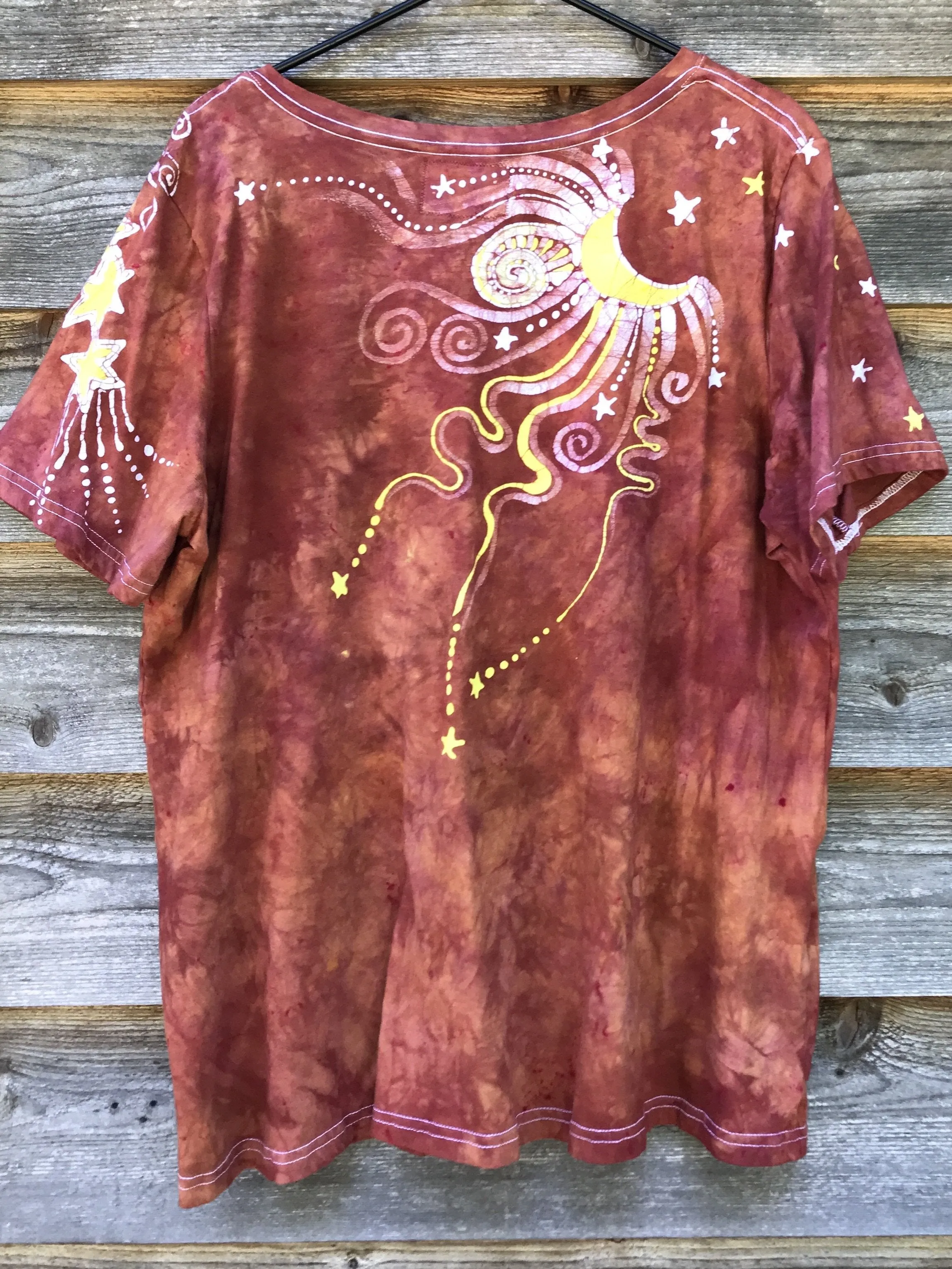 Sweet Orange Sunrise Handmade Batikwalla Summer Vneck Tee - Plus Size - 3X
