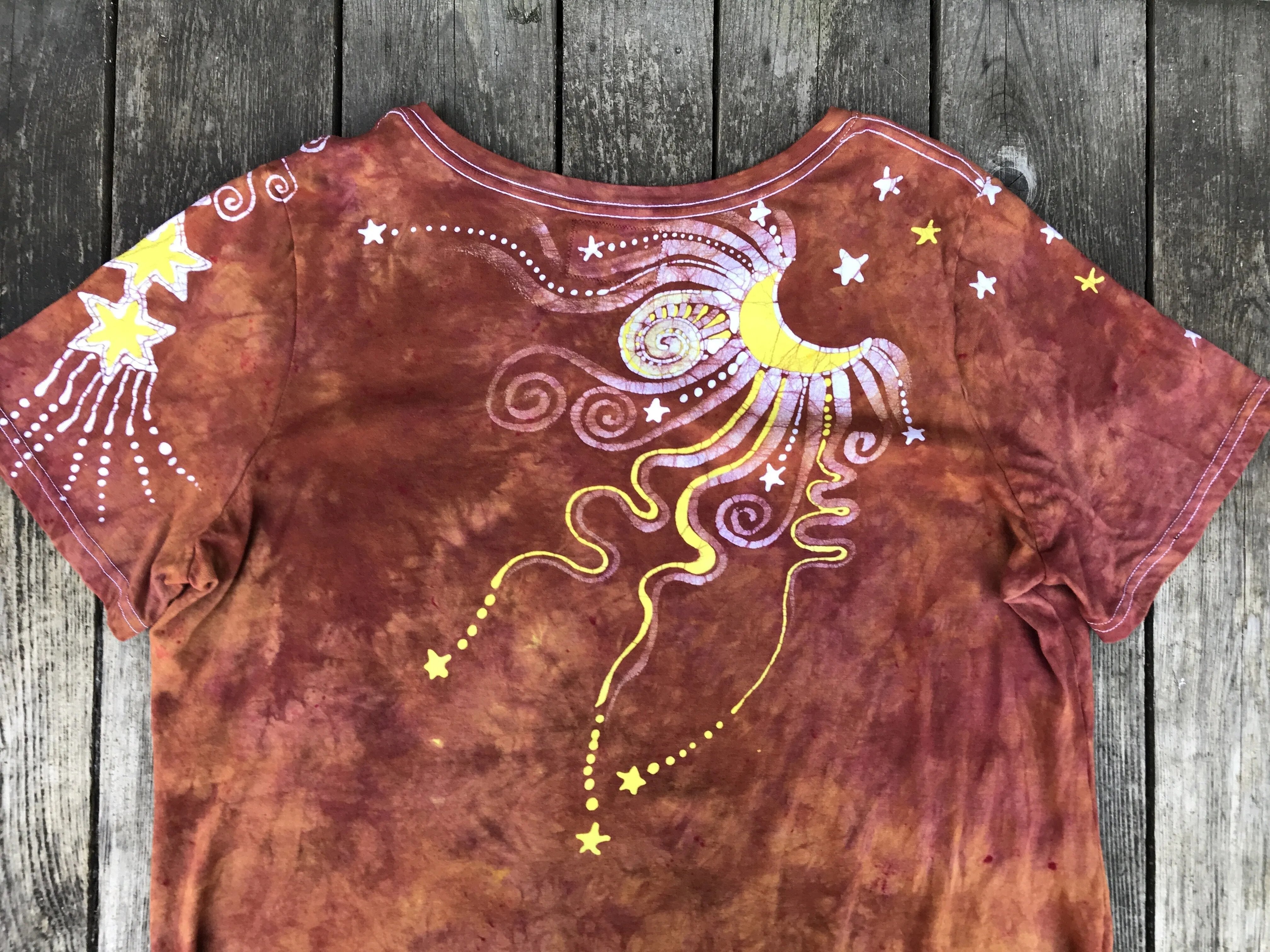 Sweet Orange Sunrise Handmade Batikwalla Summer Vneck Tee - Plus Size - 3X