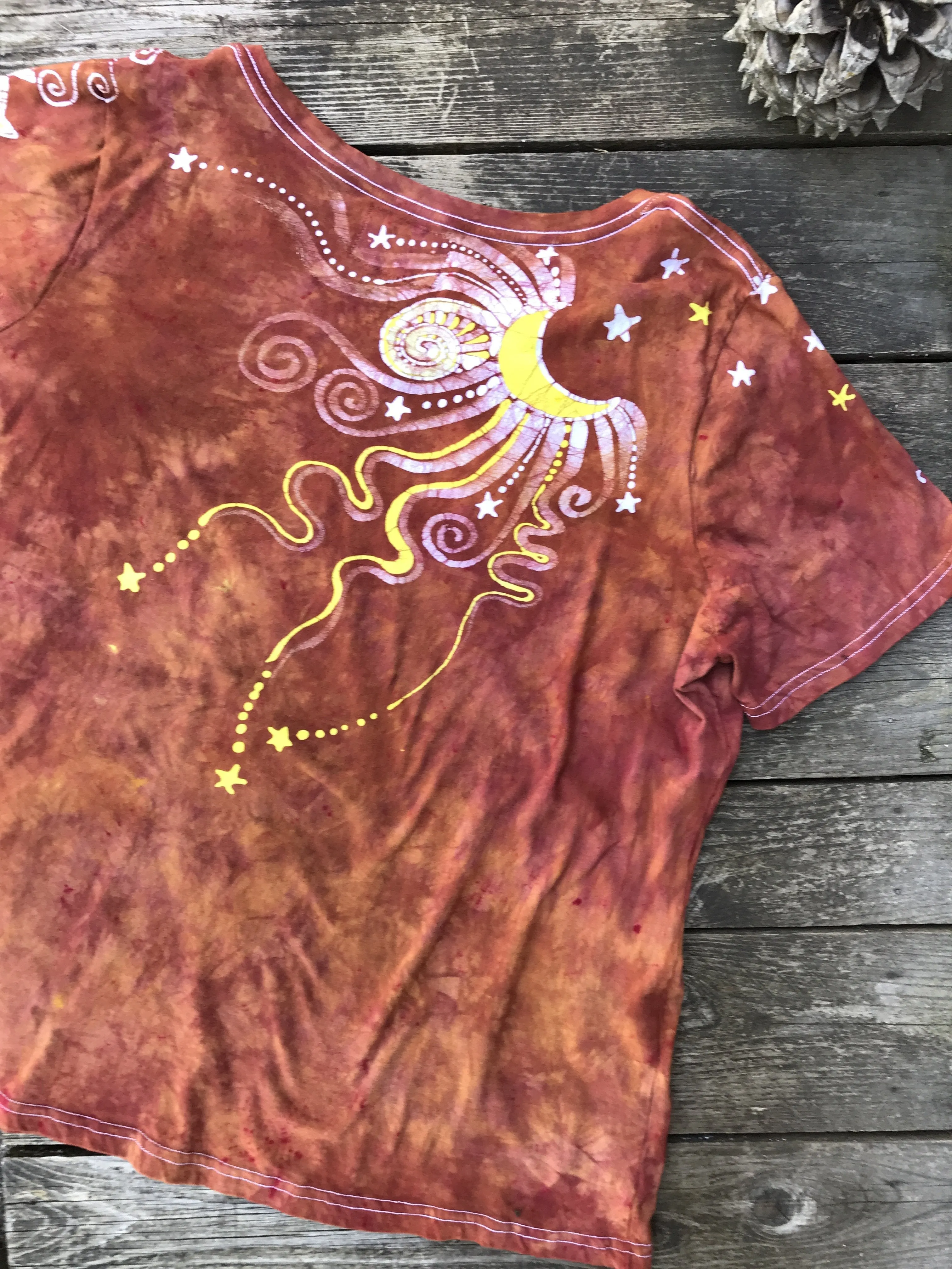Sweet Orange Sunrise Handmade Batikwalla Summer Vneck Tee - Plus Size - 3X