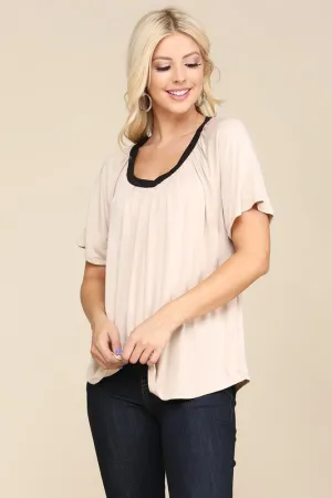 Taupe Black Vneck Band SS Top