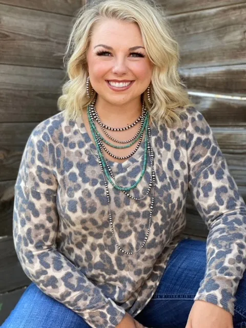 Texas True Threads Fuzzy Leopard Long-Sleeve V-Neck Top