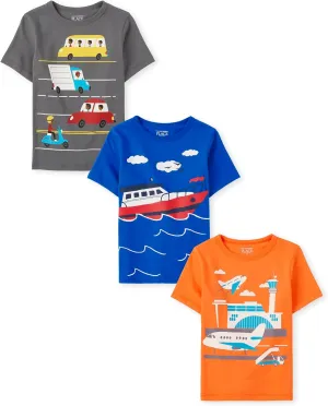 The Children's Place Baby and Toddler Boys' Vehicle Short Sleeve Graphic T-Shirts, Multipack