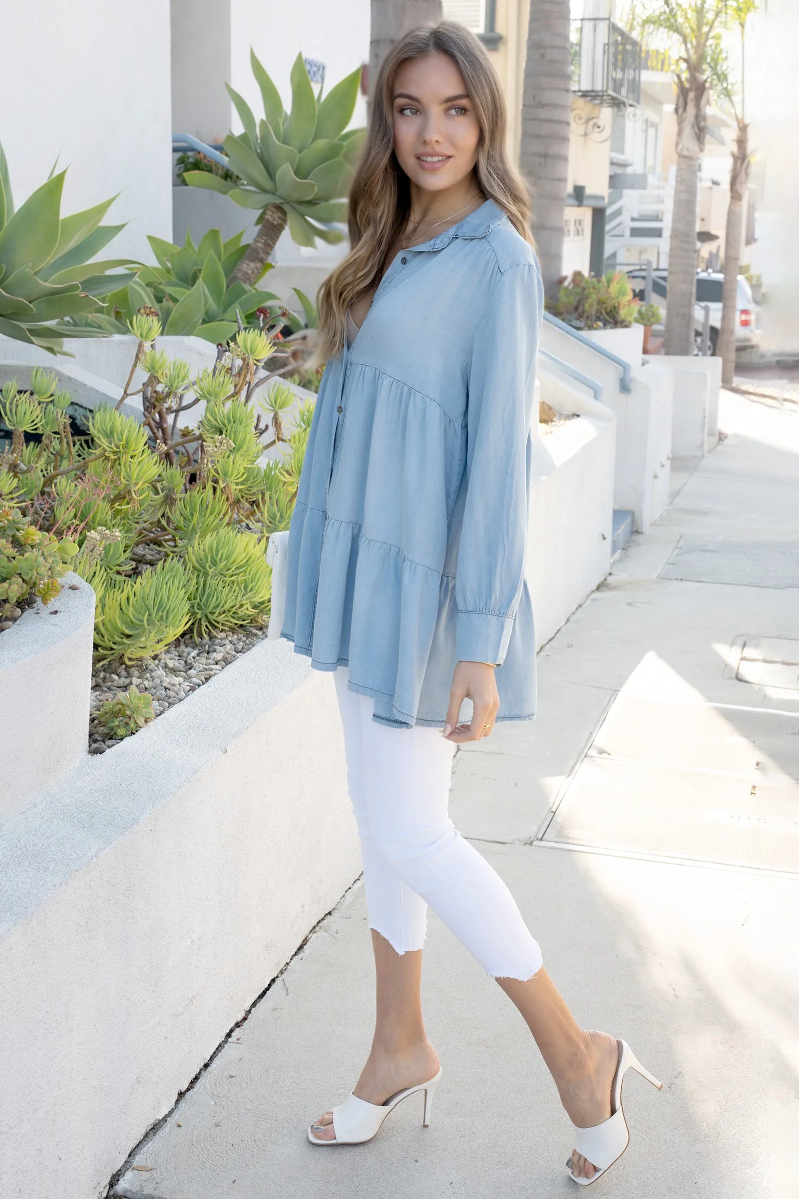 The Denim Ruffle Tunic Dress