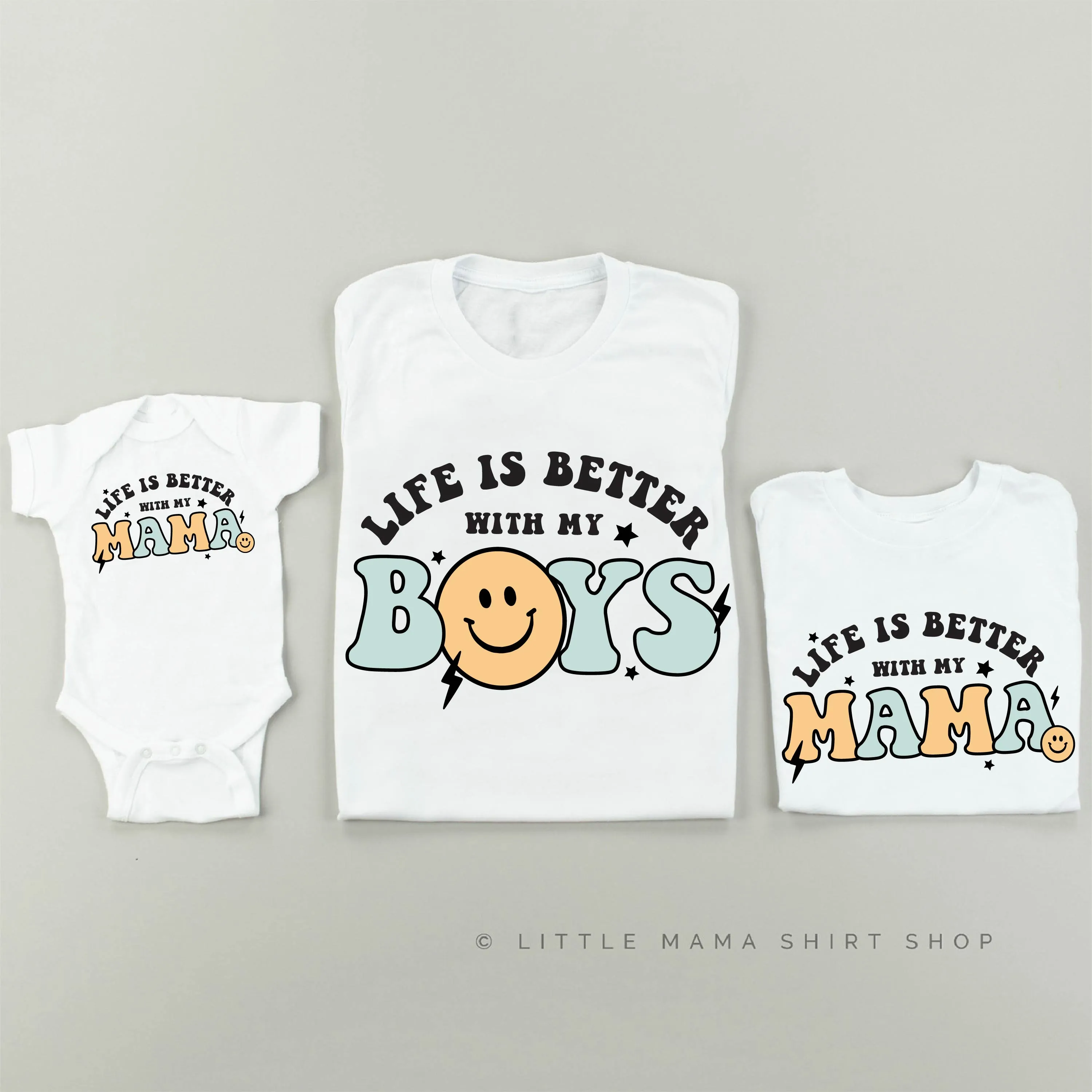 THE RETRO EDIT - Life is Better with My Boys (Plural) / Life is Better with My Mama - Set of 3 Shirts