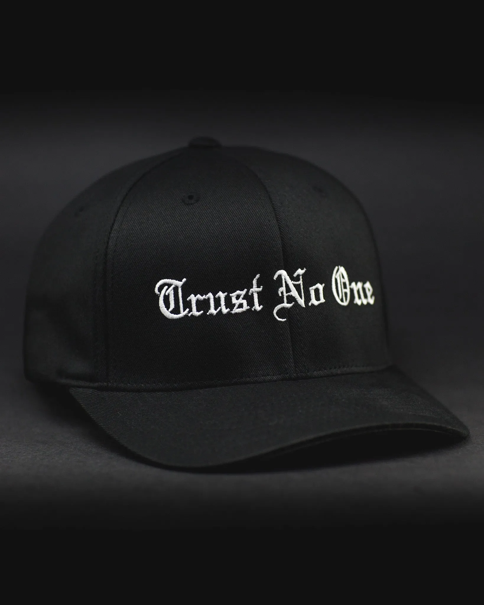 Trust No One Structured Curved Bill Flexfit Hat - Black