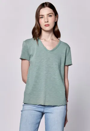VANYA V-NECK SHORT SLEEVE SLUB JERSEY TOP