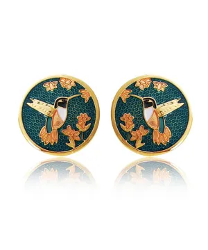 Vintage Green Hummingbird among flowers Stud Earrings