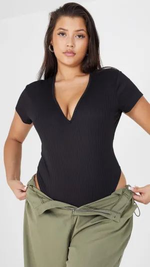 VNeck Rib Bodysuit Black