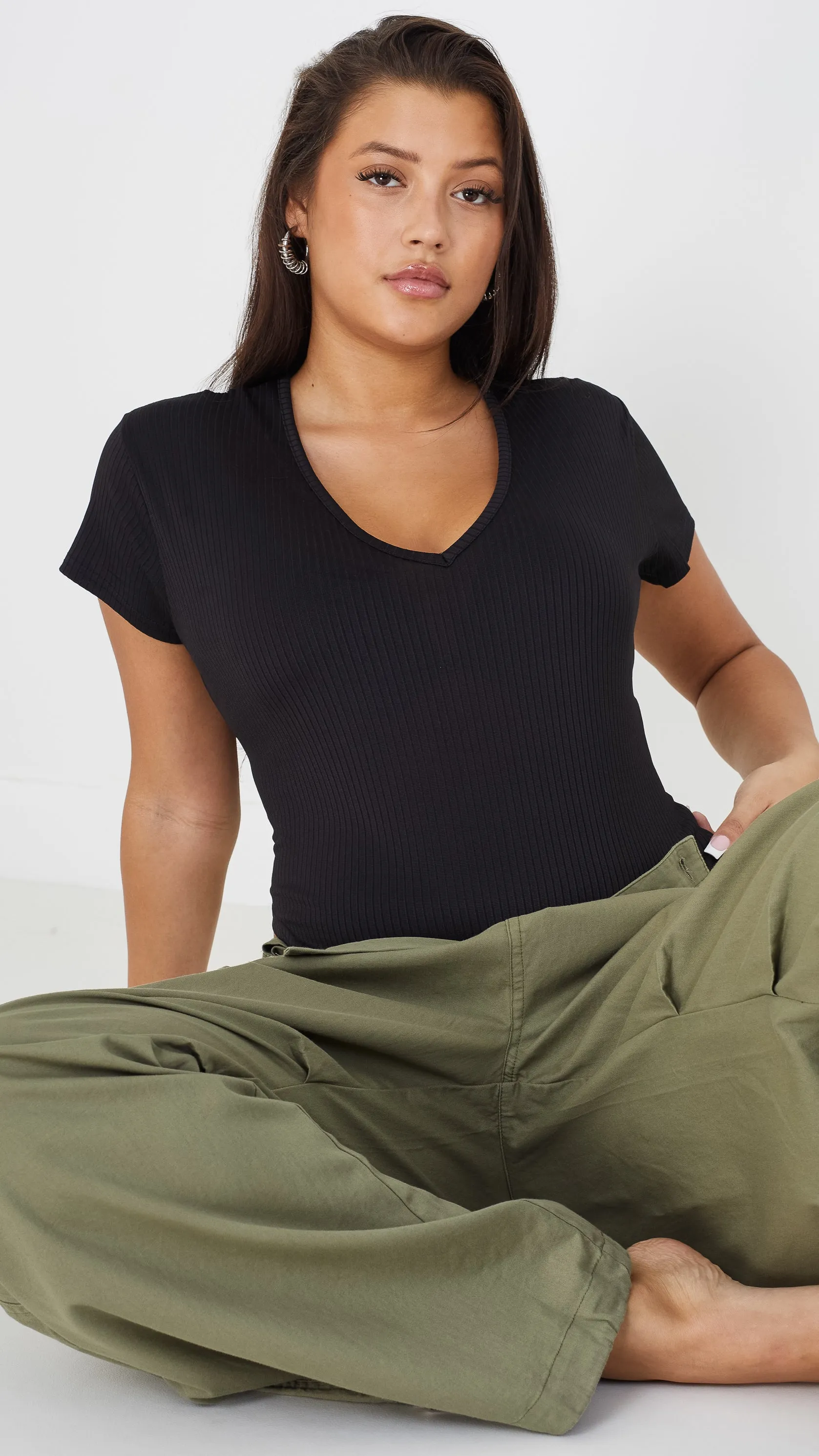 VNeck Rib Bodysuit Black