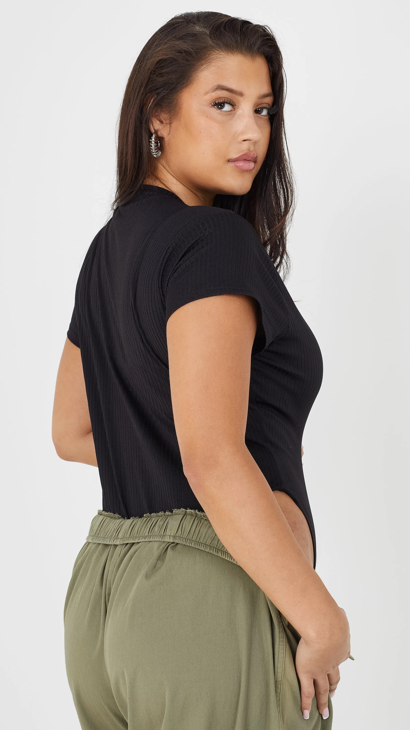 VNeck Rib Bodysuit Black