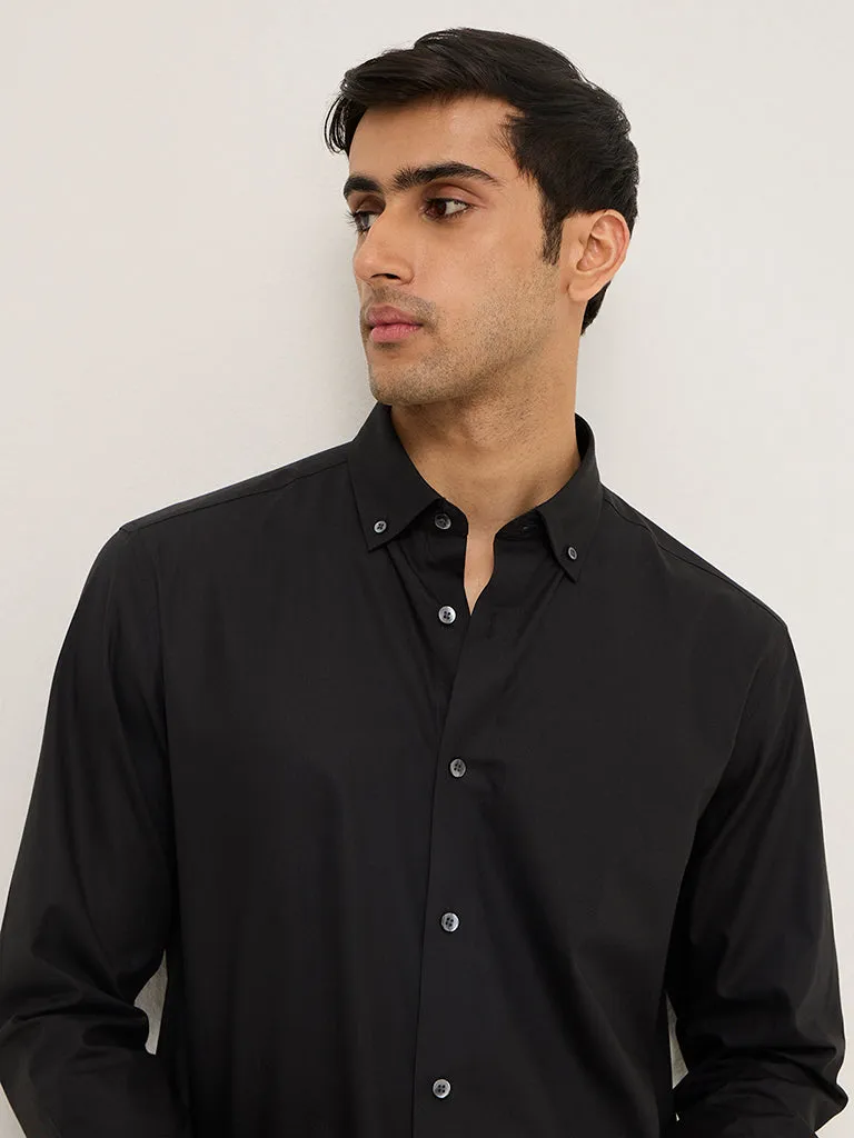 WES Formals Black Relaxed-Fit Cotton-Blend Shirt