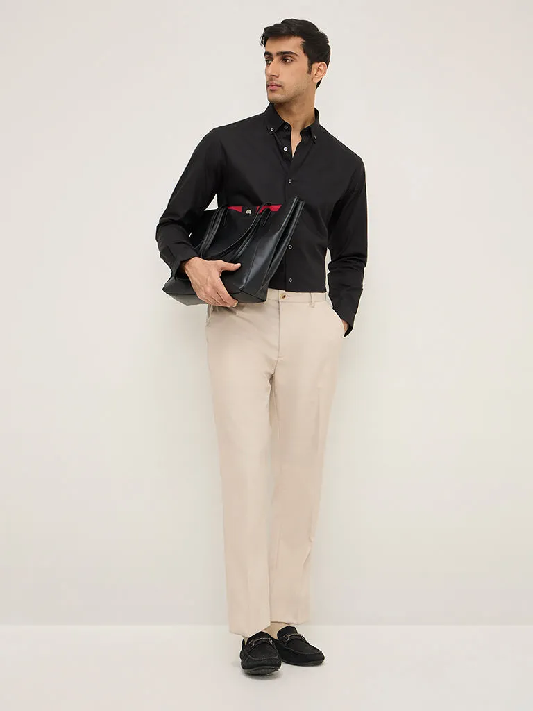 WES Formals Black Relaxed-Fit Cotton-Blend Shirt