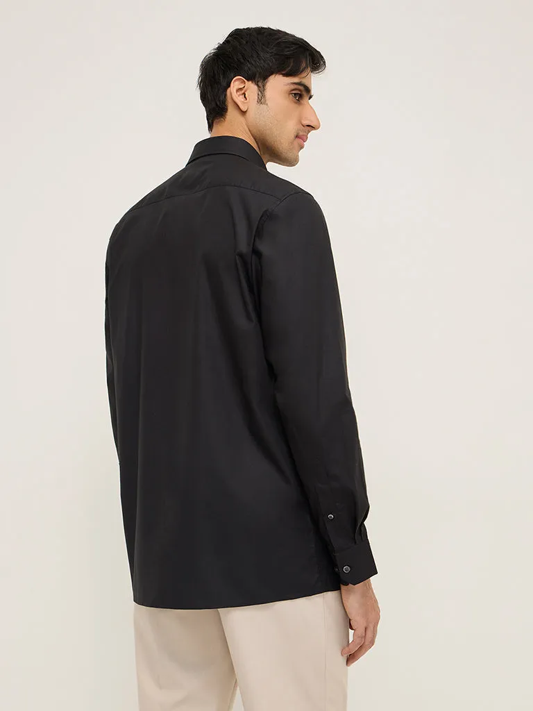 WES Formals Black Relaxed-Fit Cotton-Blend Shirt