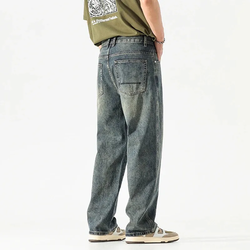 Wide Leg Jeans Men Baggy Pants Summer Straight Cut Loose Retro Blue Denim Pants Streetwear Fashion Pockets Vintage Man Clothes
