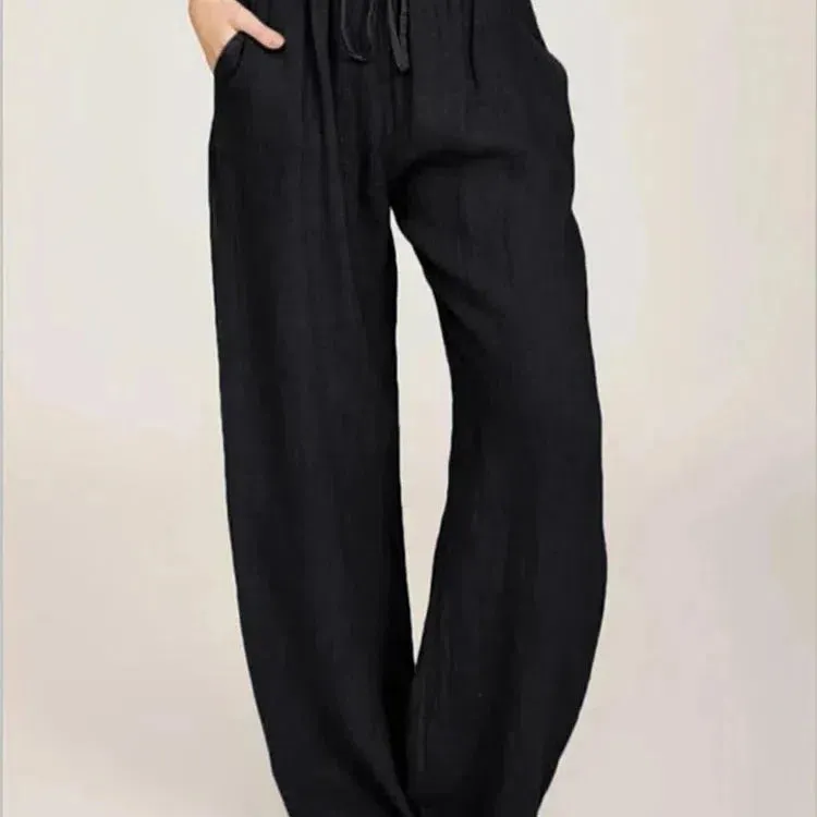 Women Cotton Linen Pants Summer and Autumn High Waist Wide-Leg Trousers Casual Breathable Hemp Sports Pants
