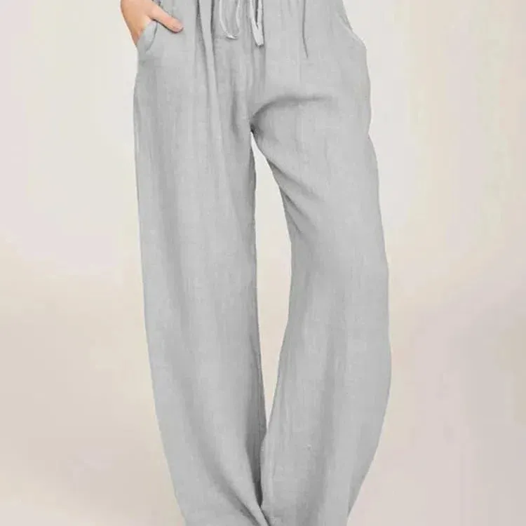 Women Cotton Linen Pants Summer and Autumn High Waist Wide-Leg Trousers Casual Breathable Hemp Sports Pants