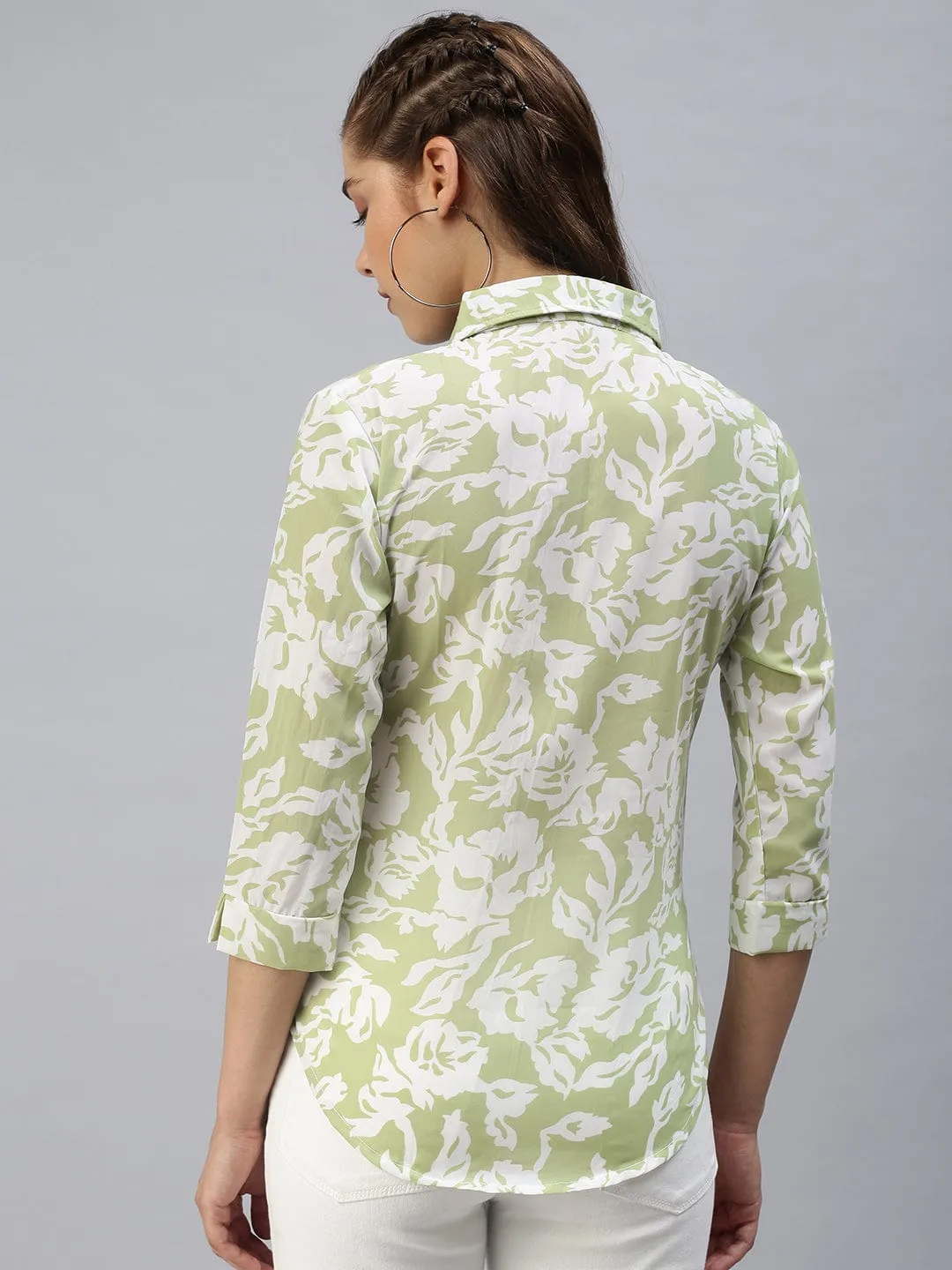 Women Green Comfort Floral Printed Casual Shirt
