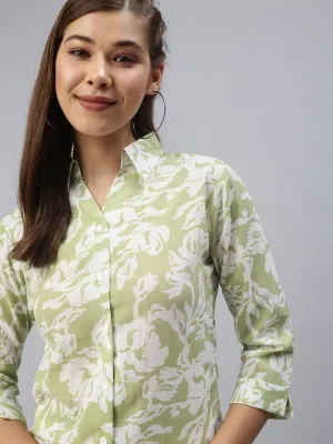 Women Green Comfort Floral Printed Casual Shirt