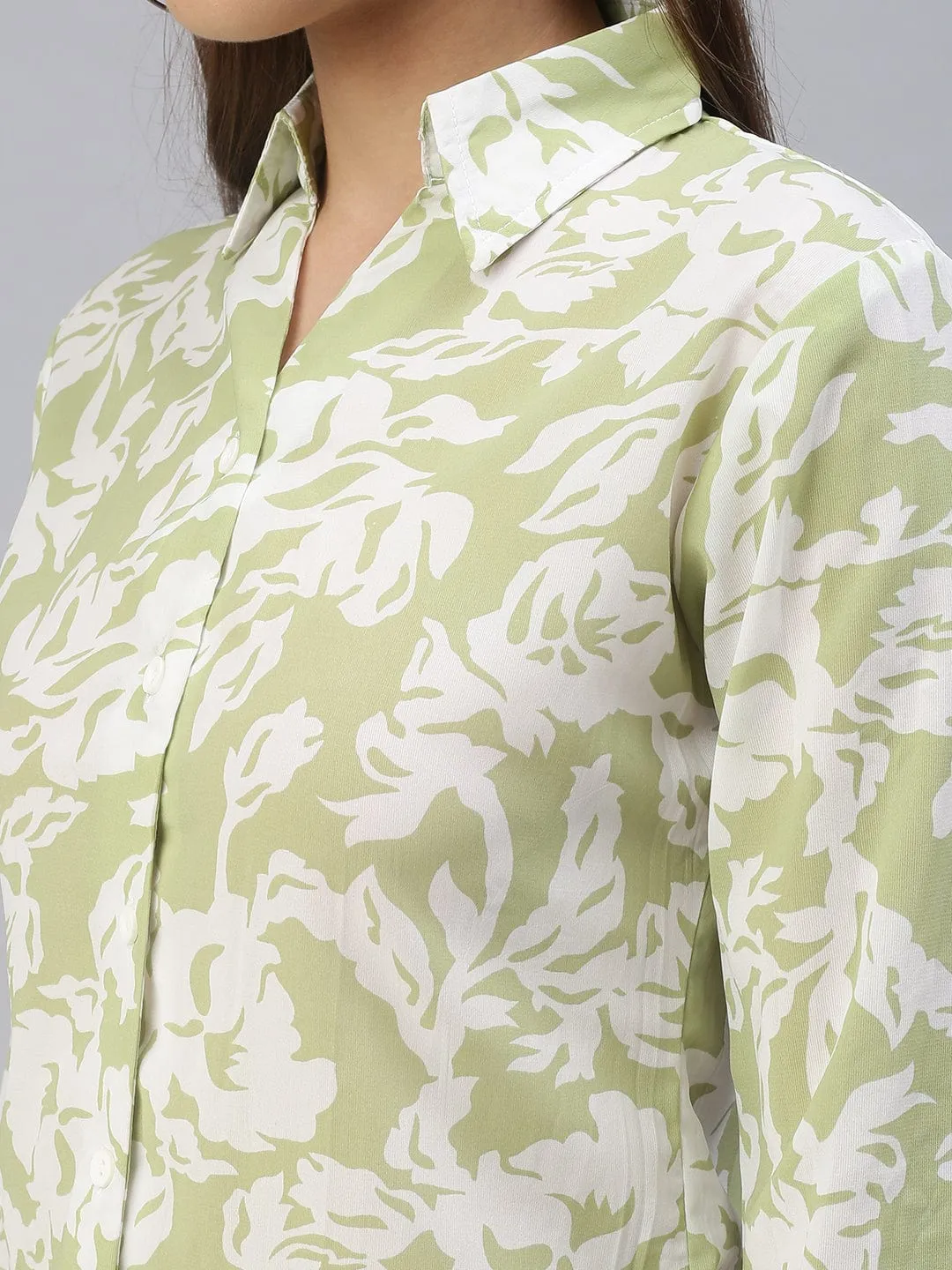 Women Green Comfort Floral Printed Casual Shirt