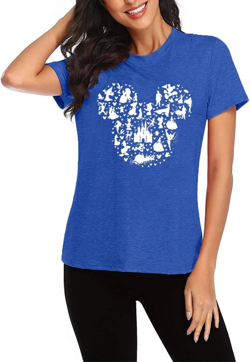 Women Magic Kingdom Castle Shirt Castle Fairy Graphic Tee Women Casual Vacation Holiday Short Sleeve Tee Top
