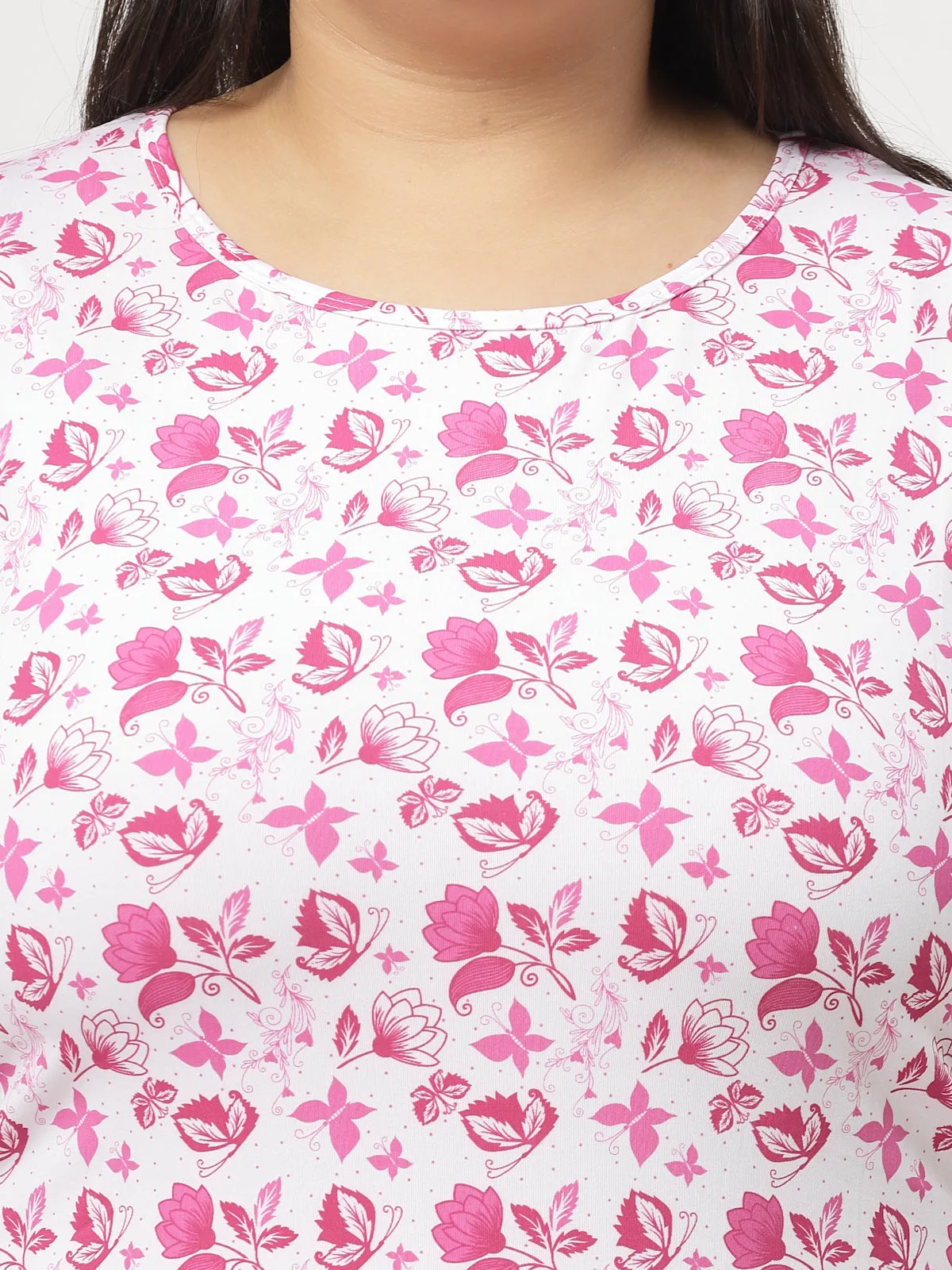 Women Pink Floral Printed T-shirt
