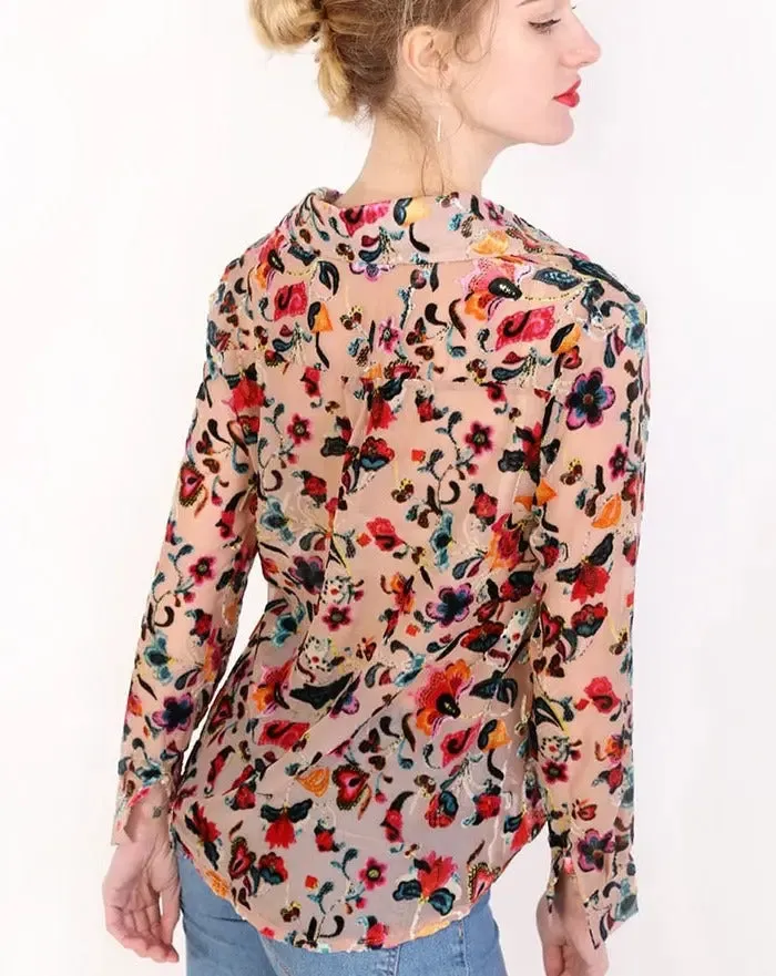 Women Shirts Floral Print Front Buttons