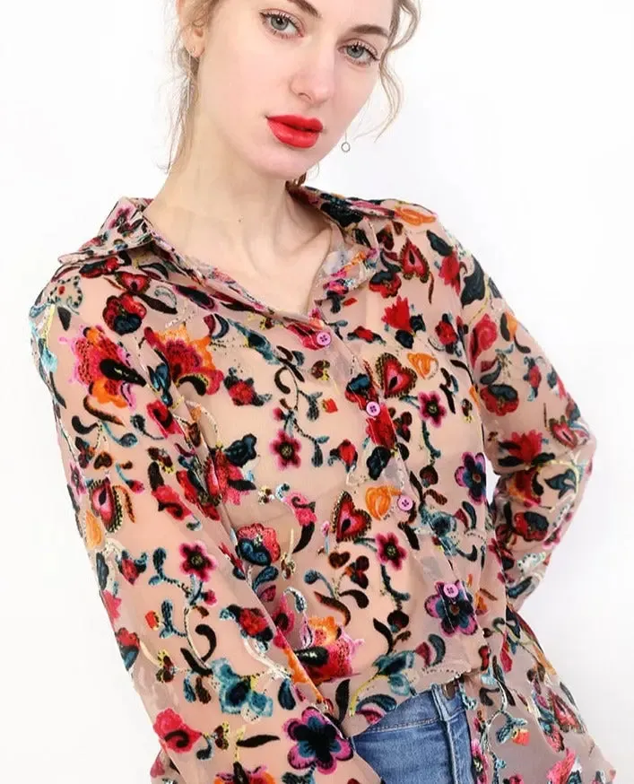 Women Shirts Floral Print Front Buttons