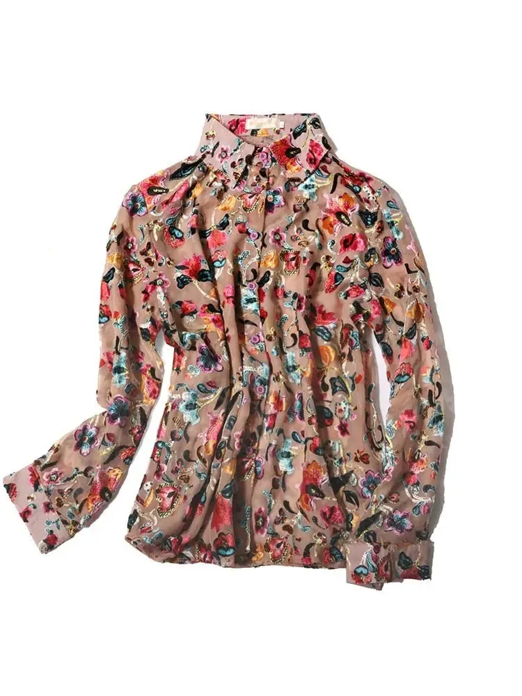 Women Shirts Floral Print Front Buttons