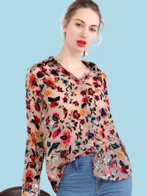 Women Shirts Floral Print Front Buttons