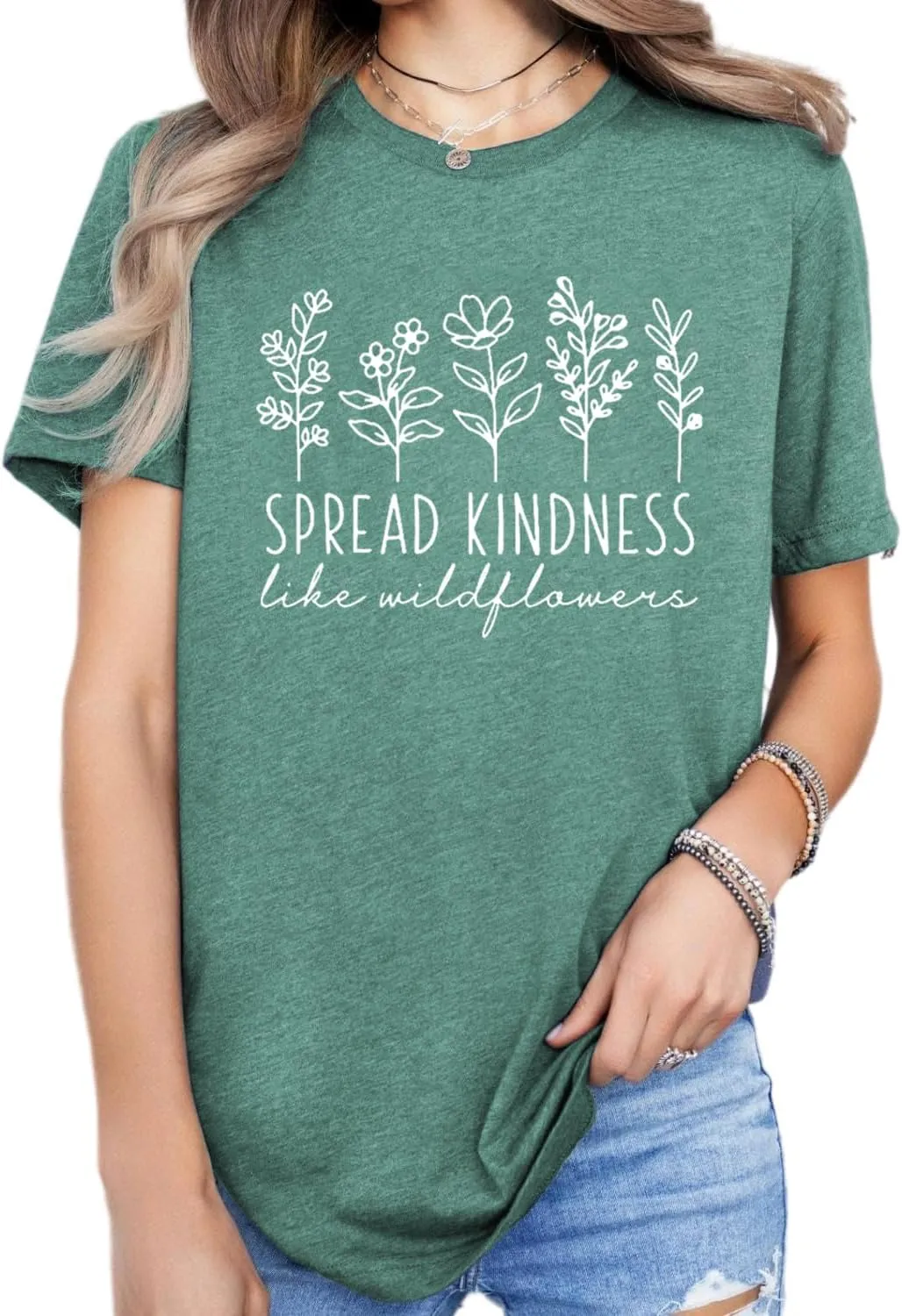 Womens Vintage Floral T Shirt Wildflower Graphic Tee Letter Printed Tshirt Boho Cute Tops