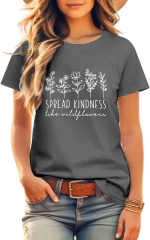 Womens Vintage Floral T Shirt Wildflower Graphic Tee Letter Printed Tshirt Boho Cute Tops