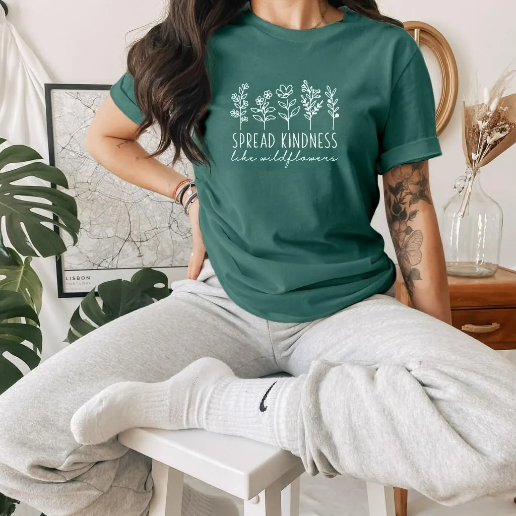 Womens Vintage Floral T Shirt Wildflower Graphic Tee Letter Printed Tshirt Boho Cute Tops