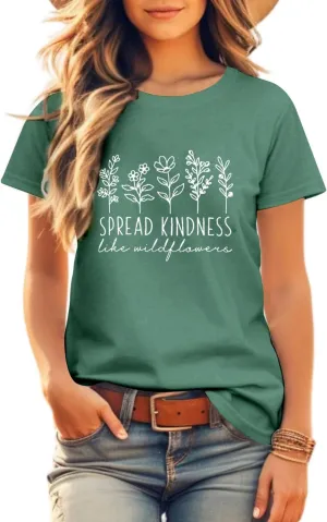 Womens Vintage Floral T Shirt Wildflower Graphic Tee Letter Printed Tshirt Boho Cute Tops