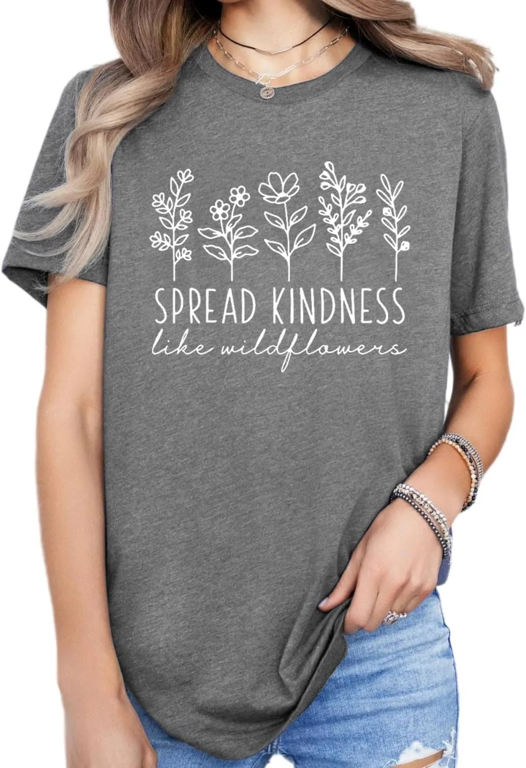 Womens Vintage Floral T Shirt Wildflower Graphic Tee Letter Printed Tshirt Boho Cute Tops