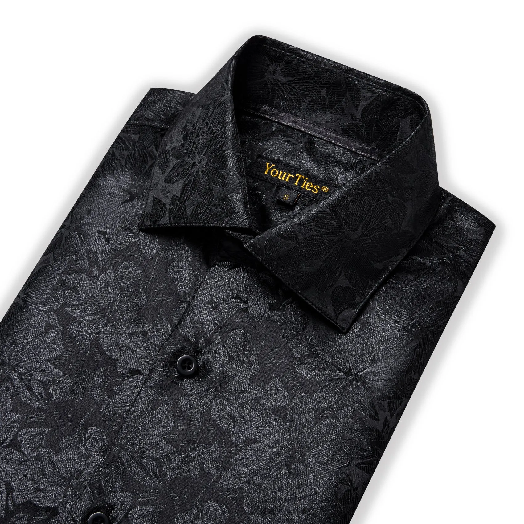 YourTies Black Shirts Floral Men's Windsor Collar Long Sleeve Shirt
