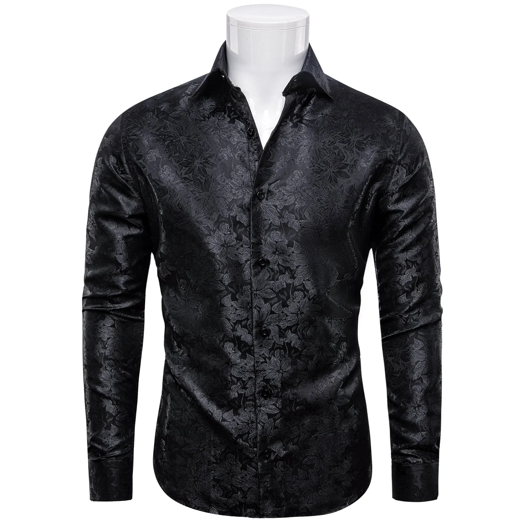 YourTies Black Shirts Floral Men's Windsor Collar Long Sleeve Shirt