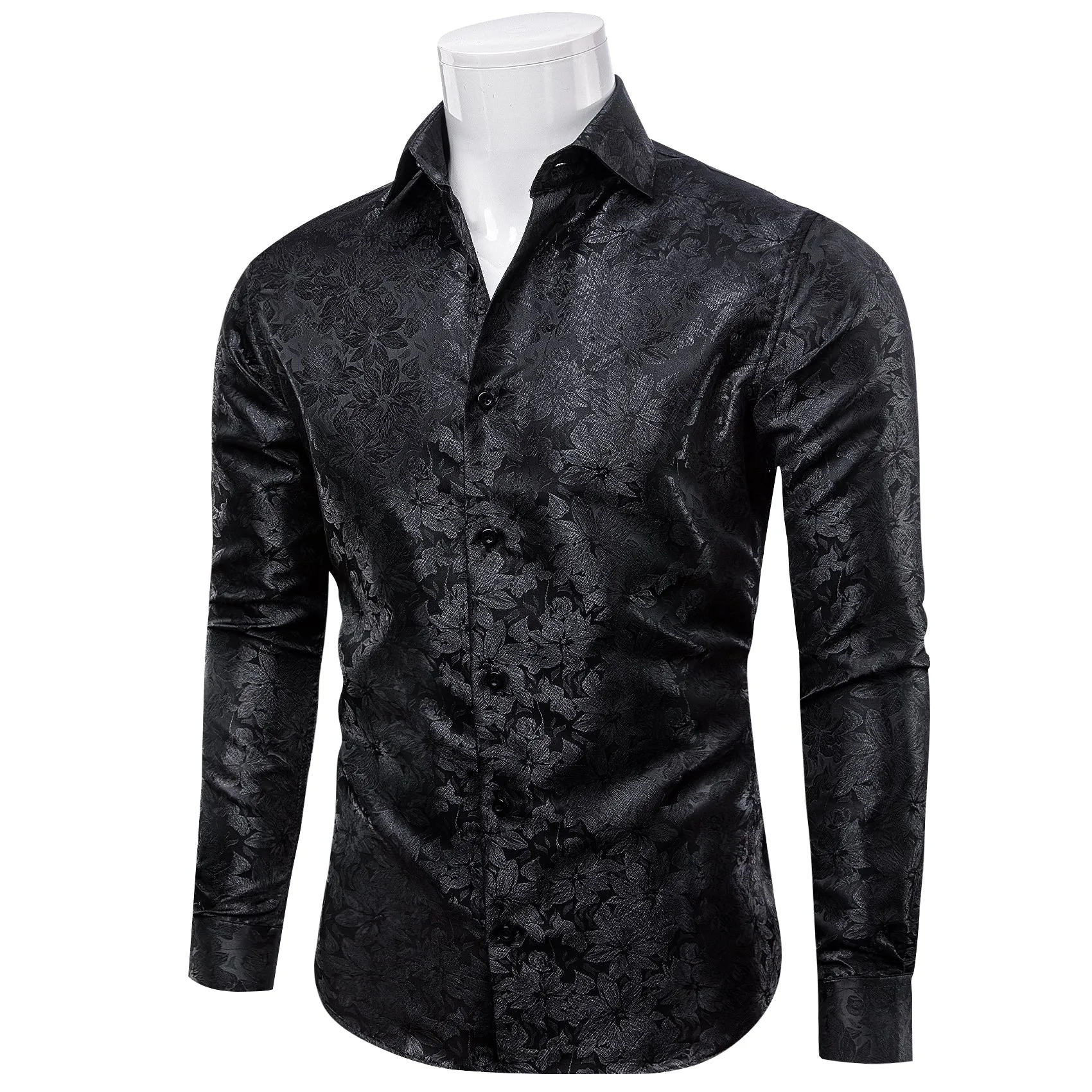 YourTies Black Shirts Floral Men's Windsor Collar Long Sleeve Shirt
