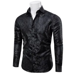 YourTies Black Shirts Floral Men's Windsor Collar Long Sleeve Shirt
